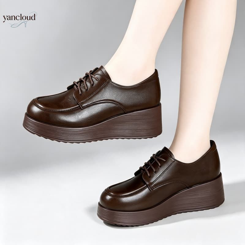 Oxford Lace Up Women - Sapatos de Couro Macio com Plataforma