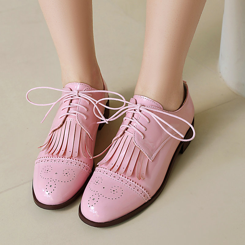 Patente couro do plutônio rosa - Oxford Lace Up Women avaliação e preço