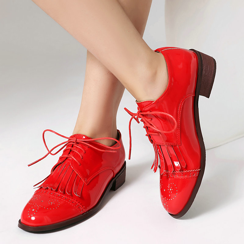 Patente couro do plutônio rosa - Oxford Lace Up Women avaliação e preço