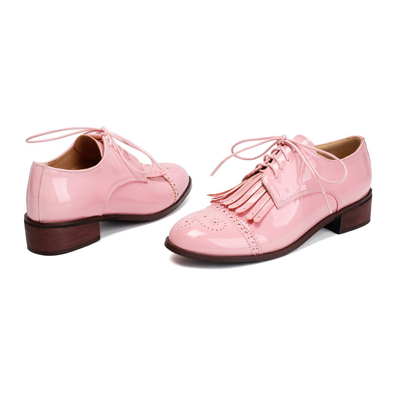 Patente couro do plutônio rosa - Oxford Lace Up Women avaliação e preço